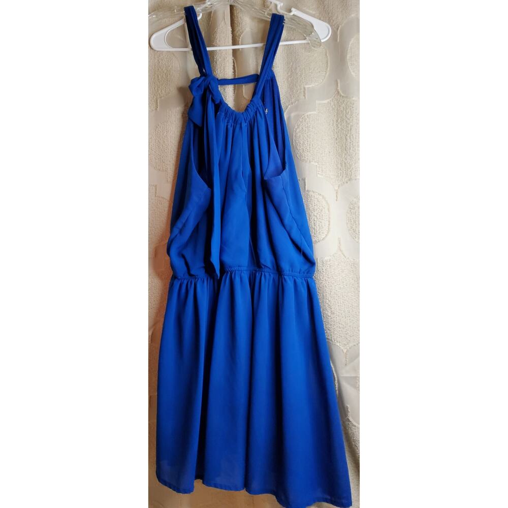 #552 Pre-Loved Blue Sleeveless Halter Neck W/ Keyholes in Back & Front Dress-2X